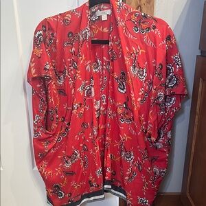 LOFT Red Floral Kimono Top